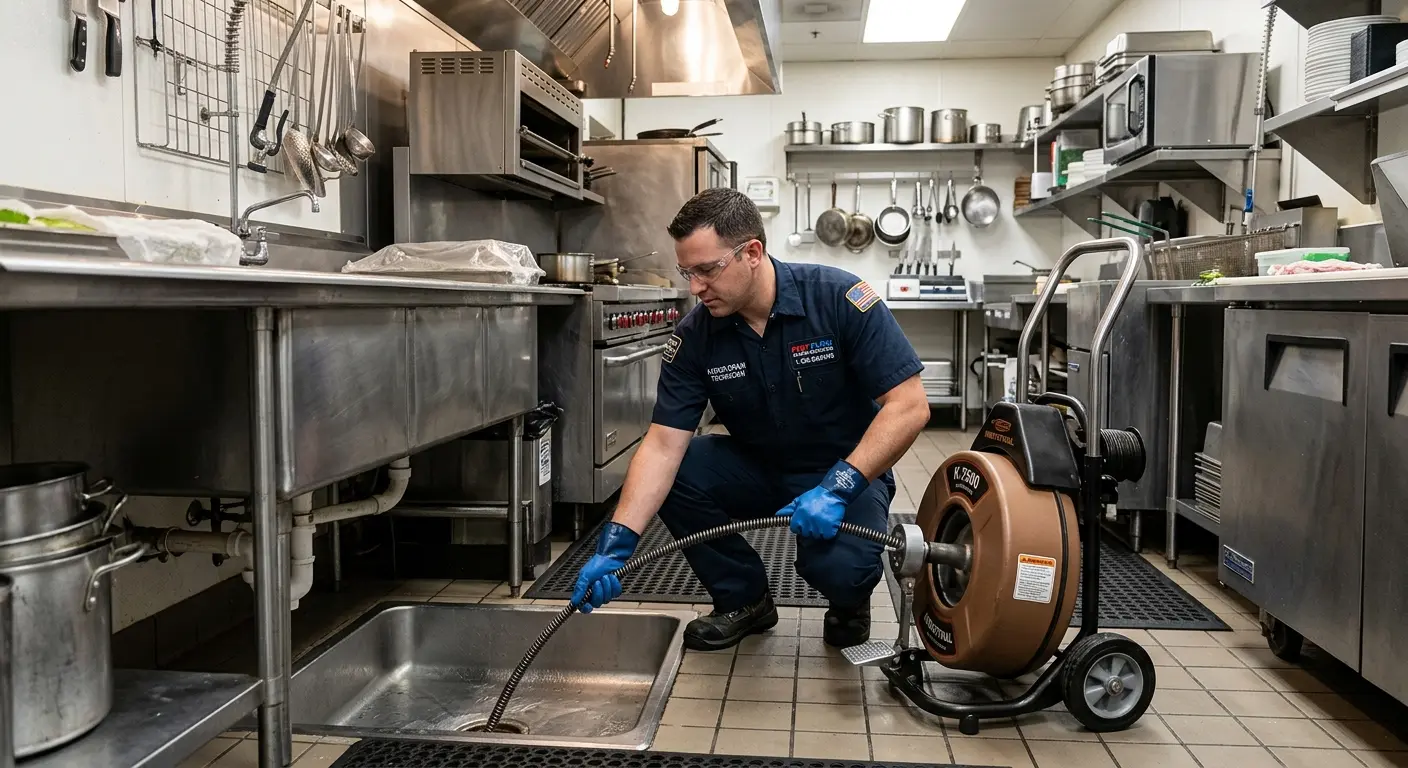 Commercial drain cleaning service in a restaurant kitchen in Wahiawa